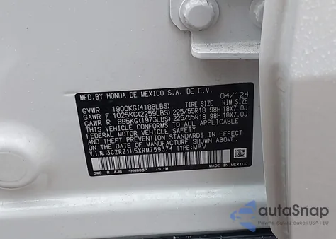 2024 Honda Hr-V 2Wd Sport/2Wd Sport W/O Bsi из США, поврежденный, VIN 3CZRZ1H5XRM759374